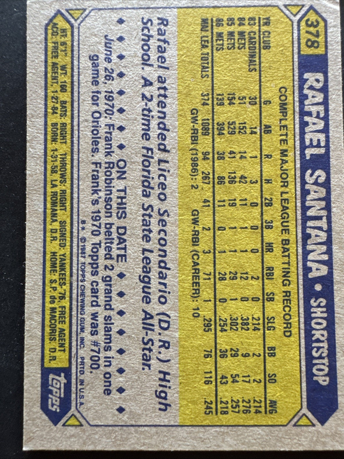 1987 Topps - Rafael Santana #378