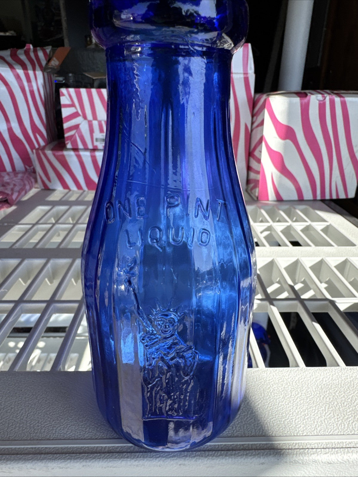 Vintage Cobalt Blue Lady Liberty Milk Bottle Glass Liberty Milk Co Buffalo NY 7"