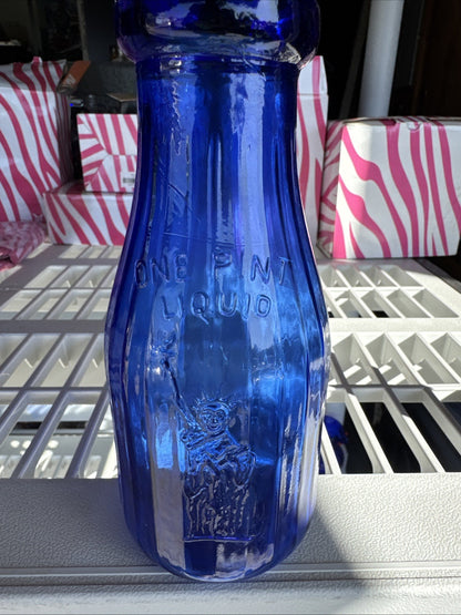 Vintage Cobalt Blue Lady Liberty Milk Bottle Glass Liberty Milk Co Buffalo NY 7"