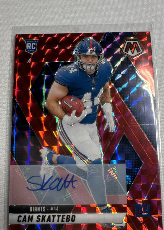 2025 Panini Mosaic - Rookies Cam Skattebo #305 Red Mosaic Prizm Autographs /199
