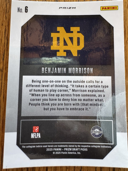 2025 Panini Prizm Draft Picks - New Recruits Benjamin Morrison #6 Green Prizm...