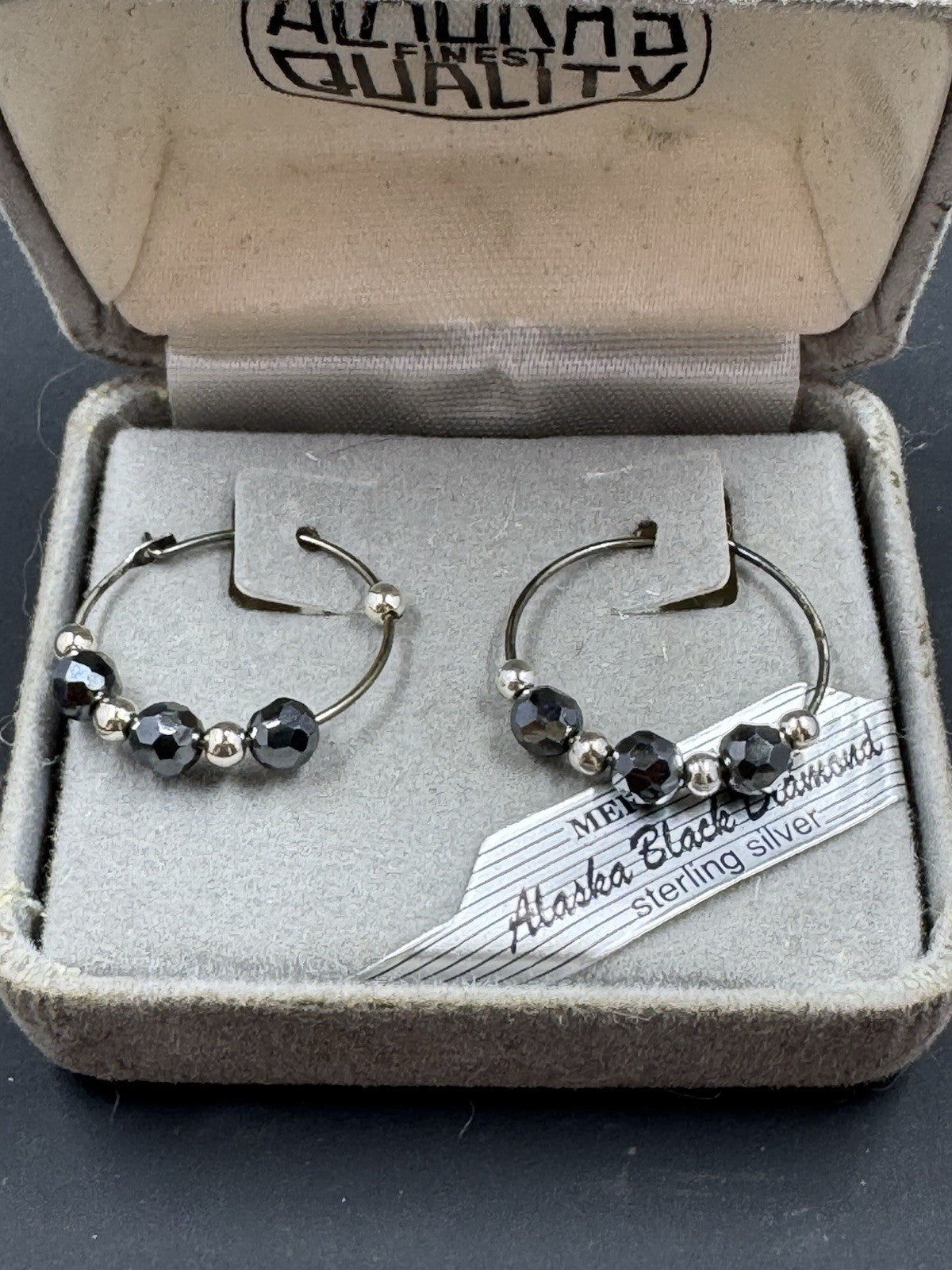 Genuine Mei-Alaska Black Diamond (Hematite)  STERLING SILBER Earrings in box