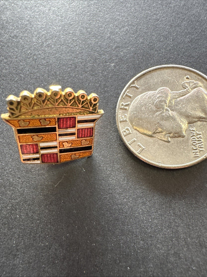 Cadillac Crest  Gold Tone & Enamel Automobile Hat Lapel Pin Badge Vintage 3/4"