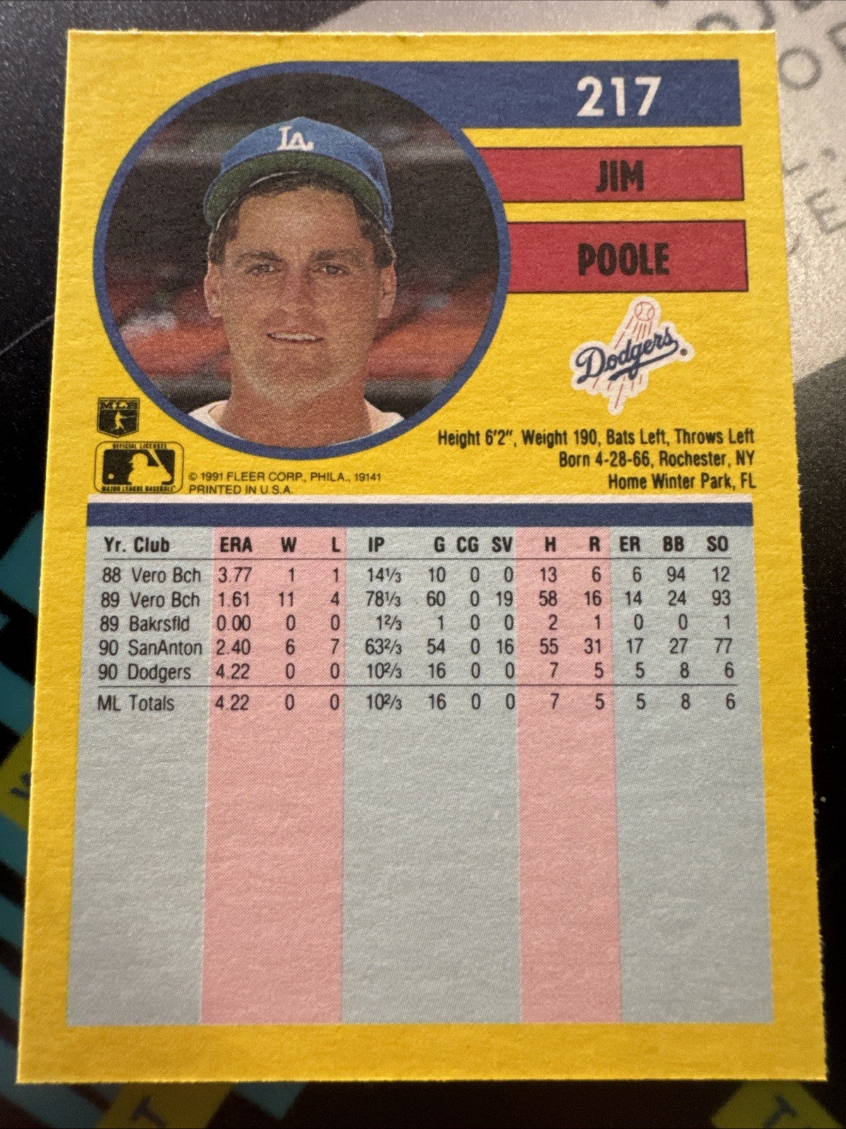 1991 Fleer - Jim Poole #217 (RC)