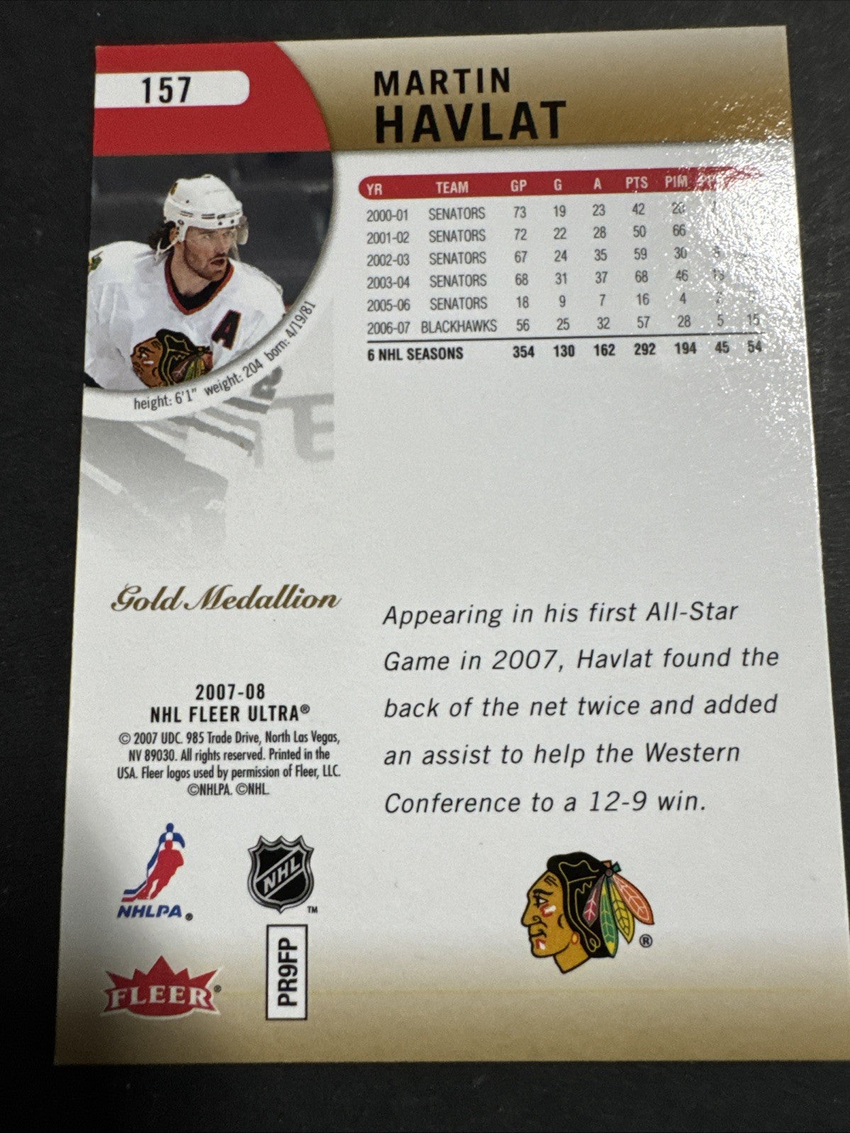 2007-08 Fleer Ultra - Martin Havlat #157 Gold Medallion Edition