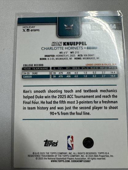 2025-26 Topps Holiday - Kon Knueppel #H164 Holiday Metallic Blue Glitter (RC)