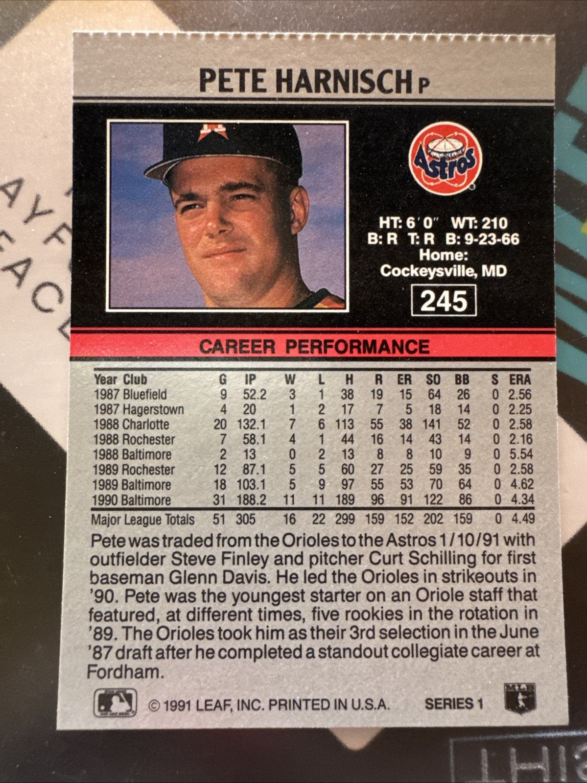 1991 Leaf - Pete Harnisch #245 Error Card!