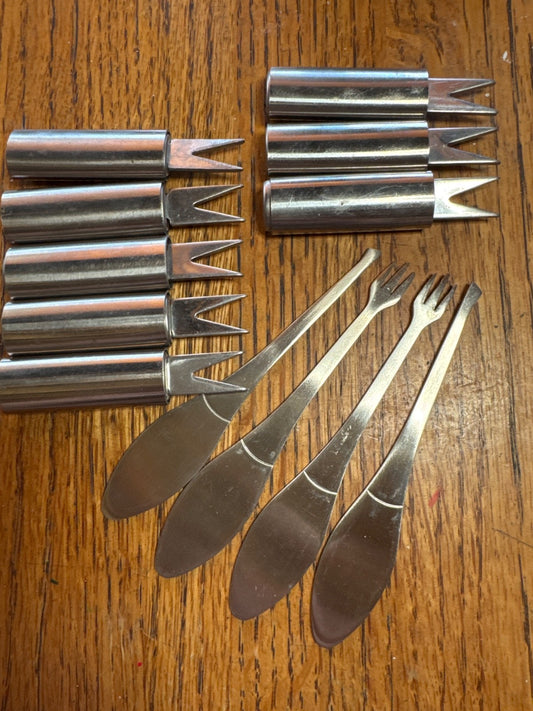 2 Sets Relish Knife/Fork Sets - 8 CORN COB HOLDERS, Stainless Steel