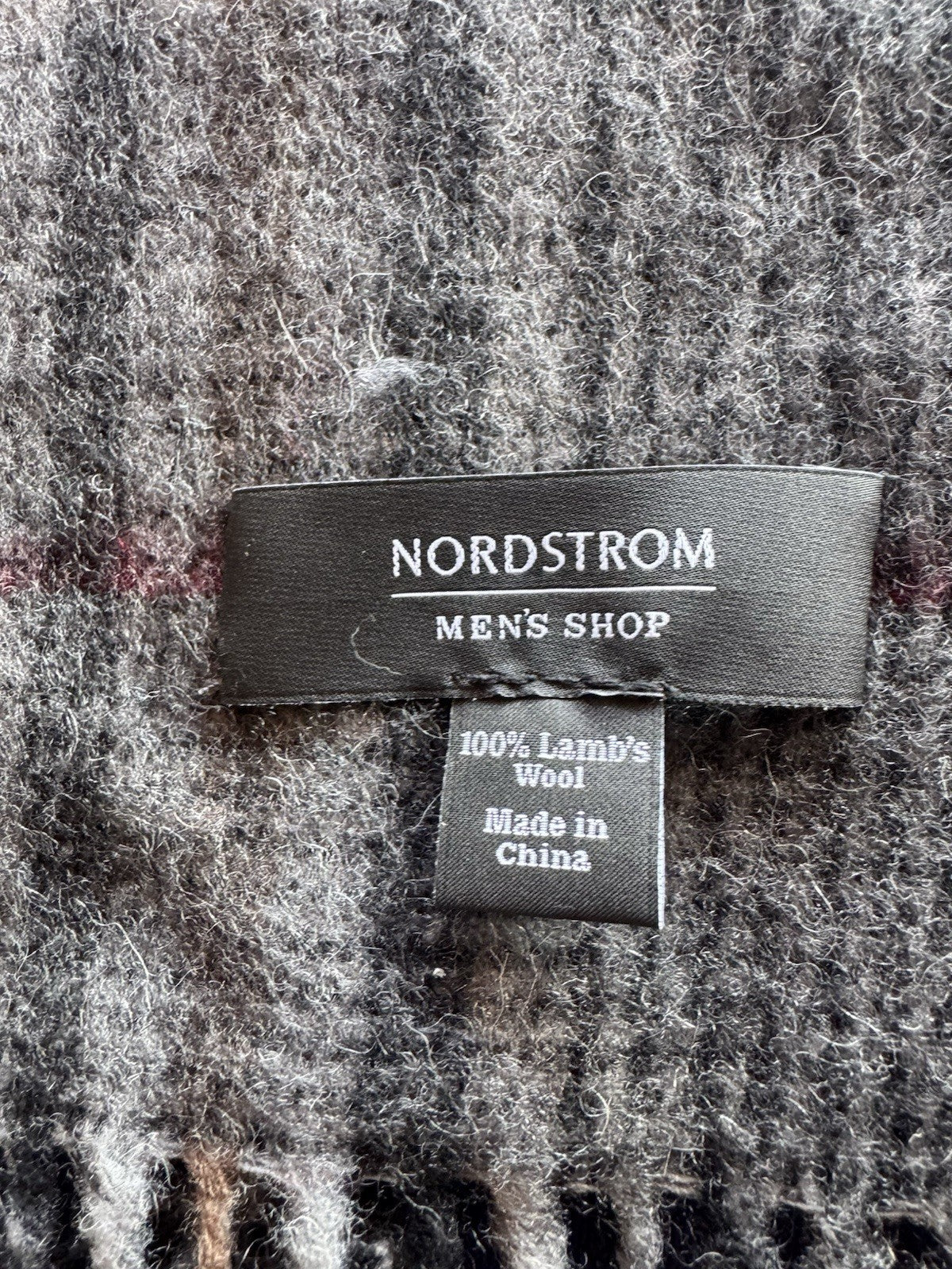 Nordstrom Men’s Shop Scarf Fringe 100% Lambs Wool Grey Size 73”ˣ12”