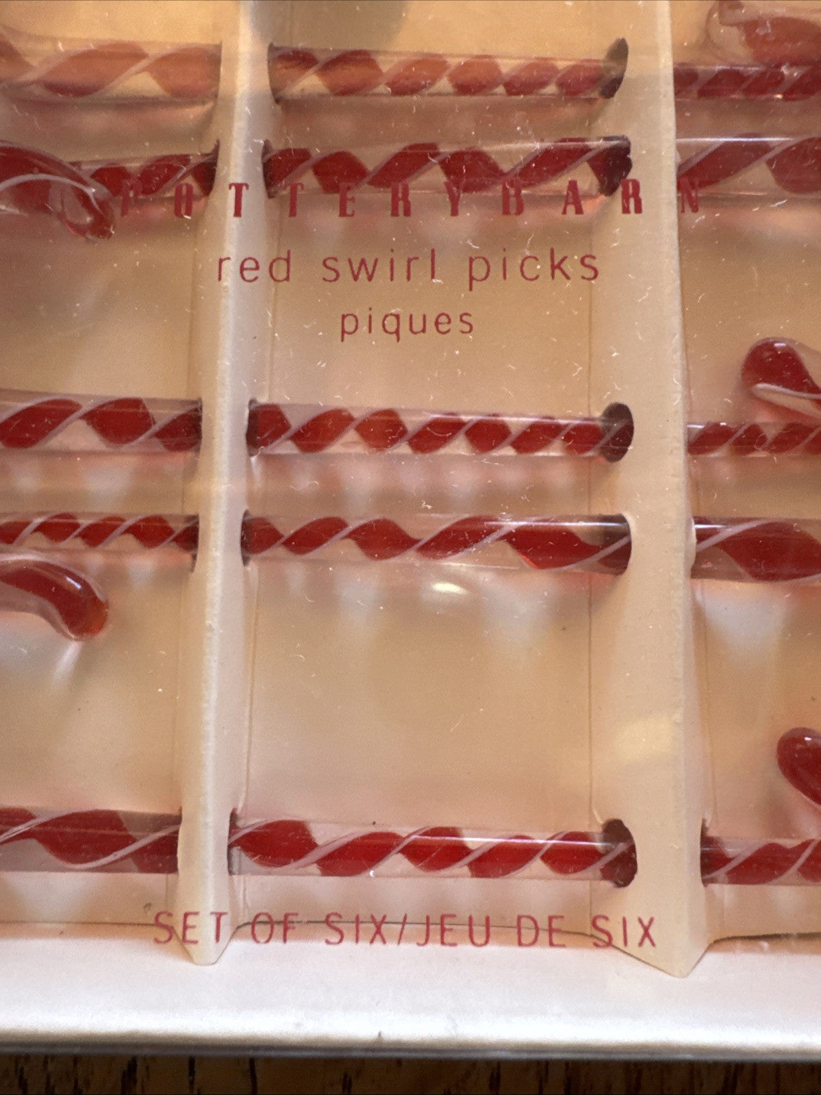 Pottery Barn Holiday Candy Cane Glass Red Swirl Cocktail Picks 2 Box’s of 6