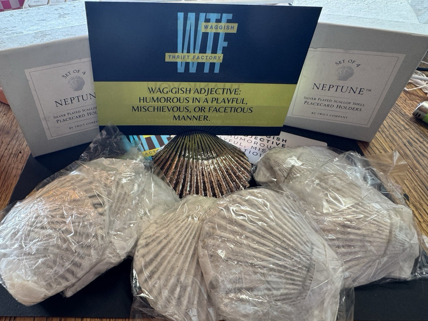 8 Neptune Silver Plated Scallop Shell Place card Holders / Two’s Comp Beach Sea!