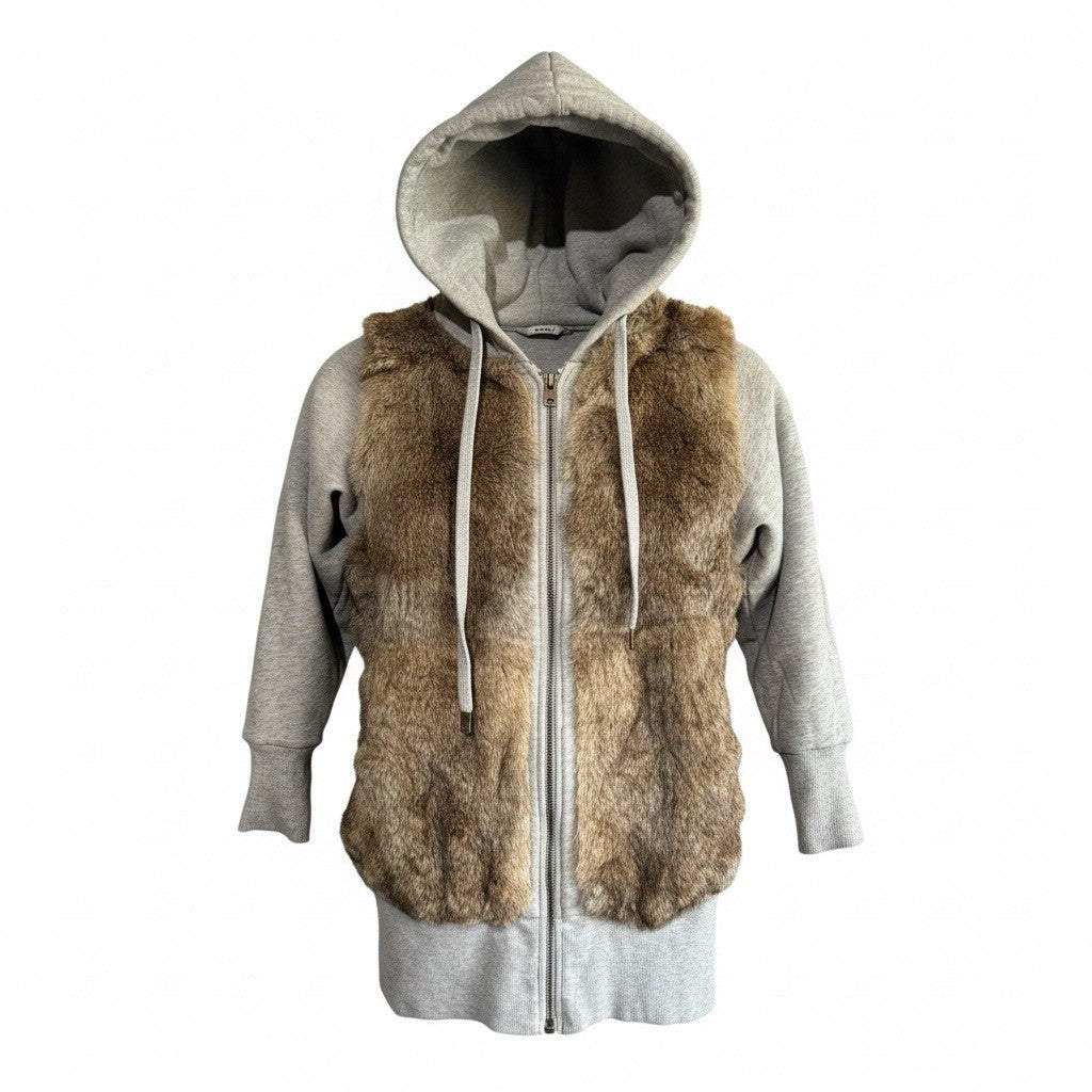 Juicy Couture Reversible Rabbit Fur/Gray Hoodie Full Zip Women’s Jacket Petite