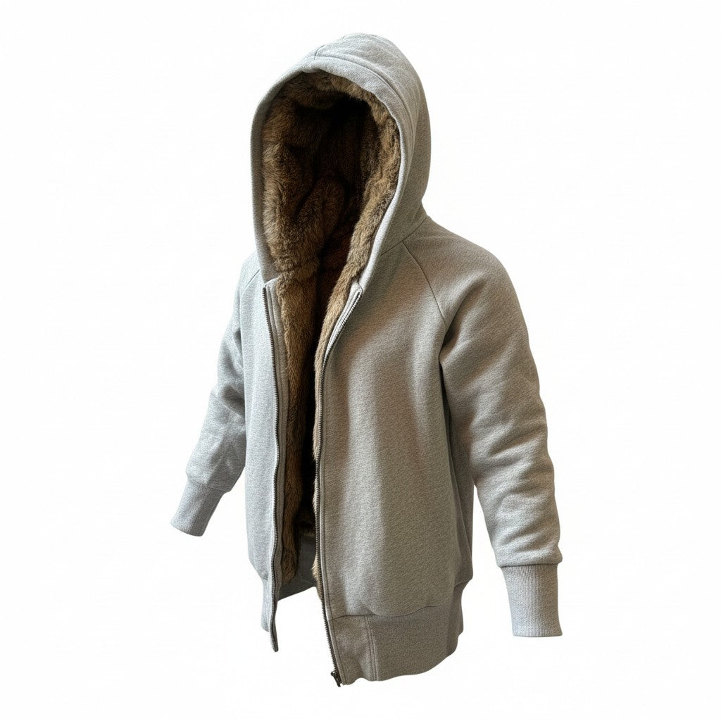 Juicy Couture Reversible Rabbit Fur/Gray Hoodie Full Zip Women’s Jacket Petite