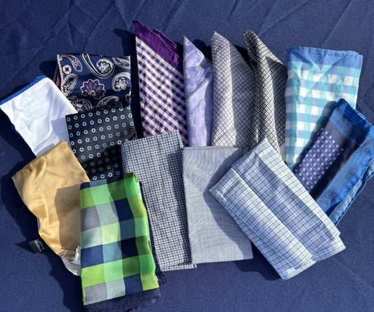 Lot of 14 Pocket Squares Silk & Cotton  Unisex ,Suit, Handkerchief
