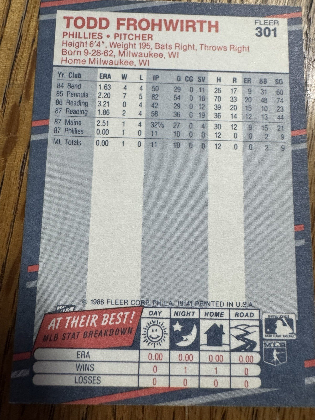 1988 Fleer - Todd Frohwirth #301 (RC)