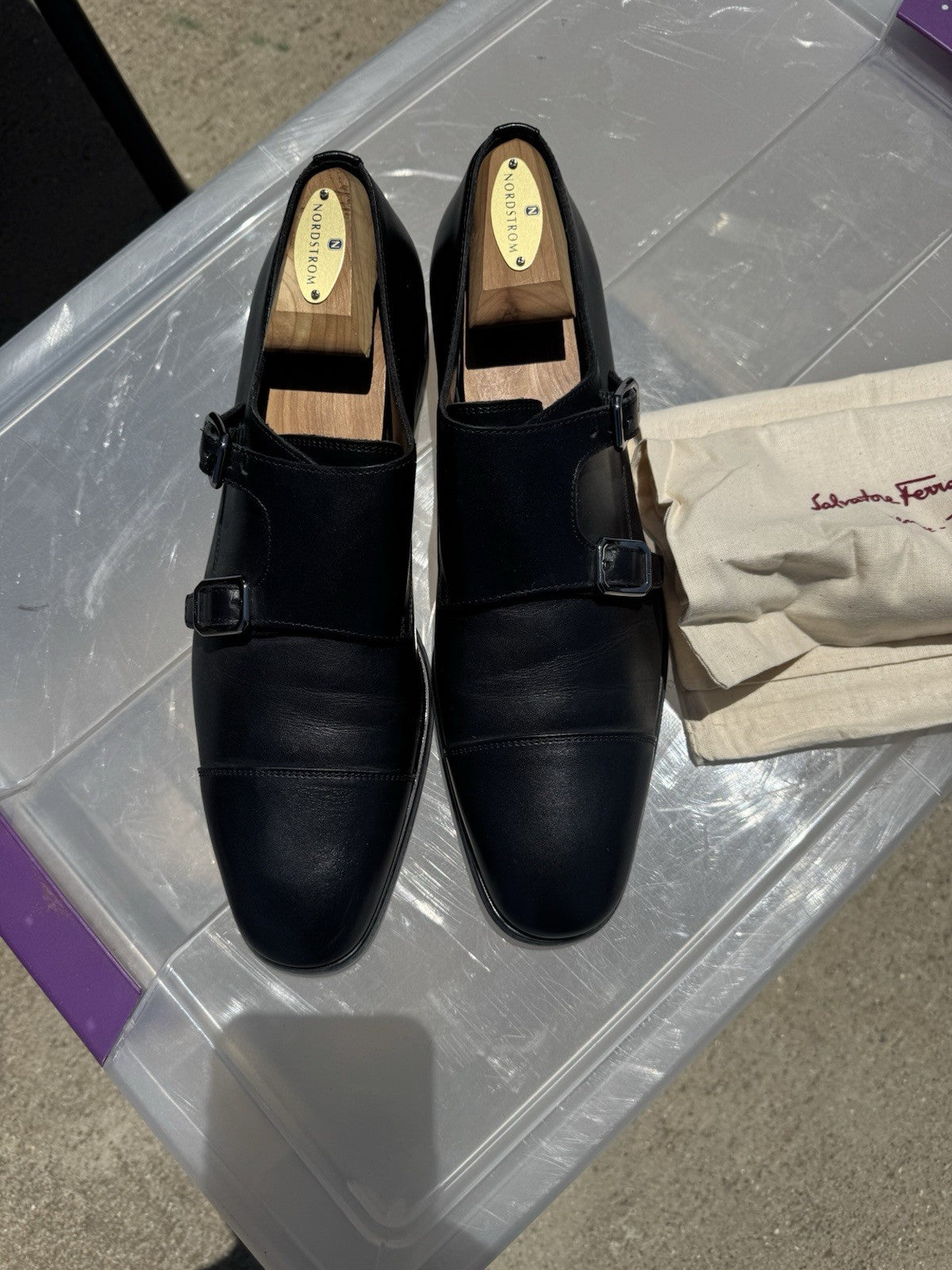 Salvatore Ferragamo Black Leather Double Monkstrap Loafer sz 8D