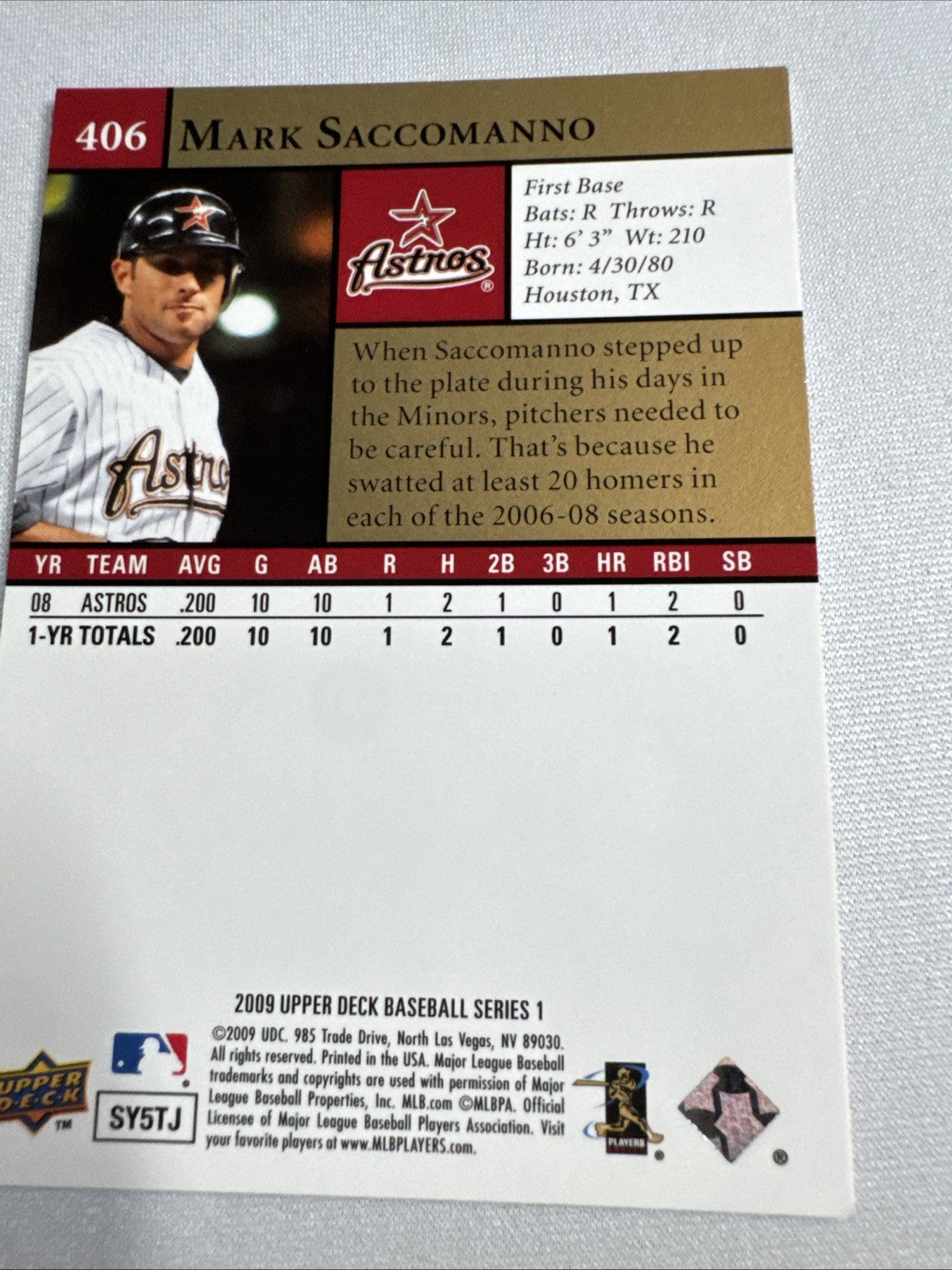 2009 Upper Deck - Mark Saccomanno #406 (RC)