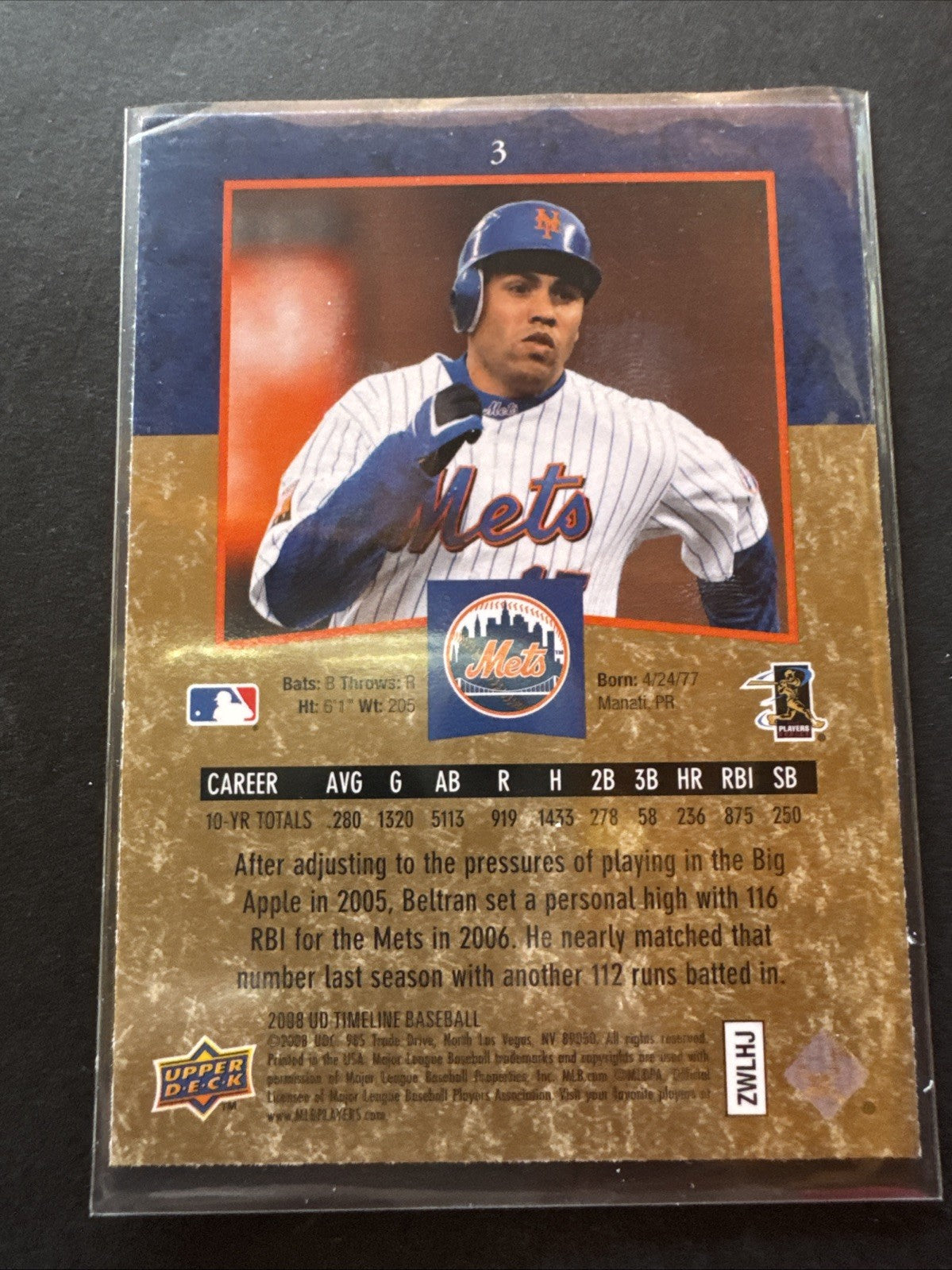 2008 Upper Deck Timeline - Carlos Beltran #3 Gold