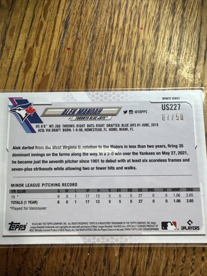 2021 Topps Update Series - Alek Manoah #US227 Father's Day Powder Blue 7/50 (RC)