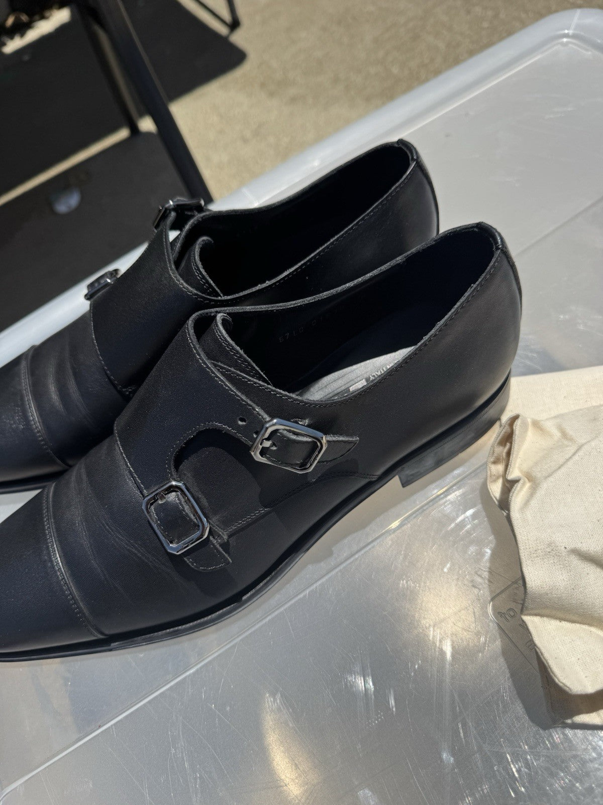 Salvatore Ferragamo Black Leather Double Monkstrap Loafer sz 8D