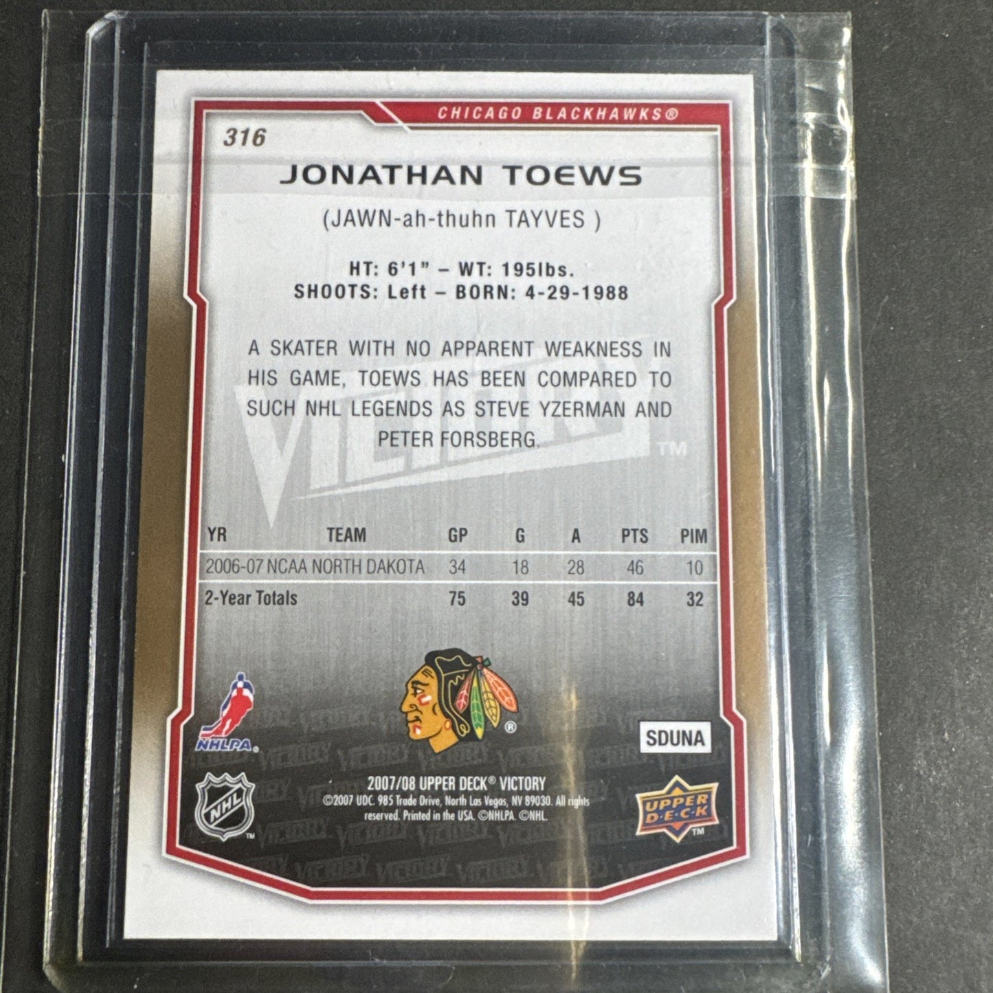 2007-08 Victory - Rookie Jonathan Toews #316 (RC)
