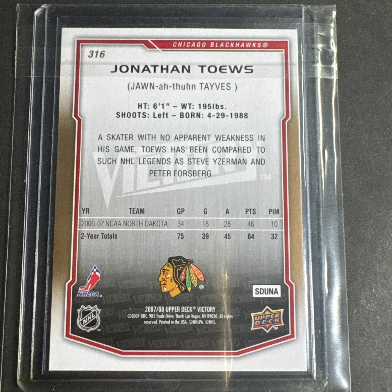 2007-08 Victory - Rookie Jonathan Toews #316 (RC)