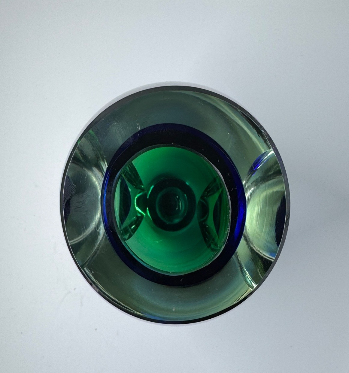 Vintage MURANO Art Glass Sommerso Green Blue Vase Heavy 8.5” Tall