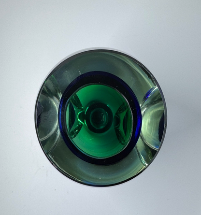 Vintage MURANO Art Glass Sommerso Green Blue Vase Heavy 8.5” Tall