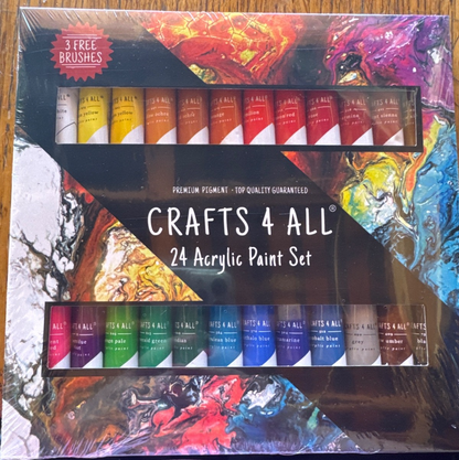 Crafts for All. 24 Acrylic Paint Set with 3 free brushes. Brand New!!! 