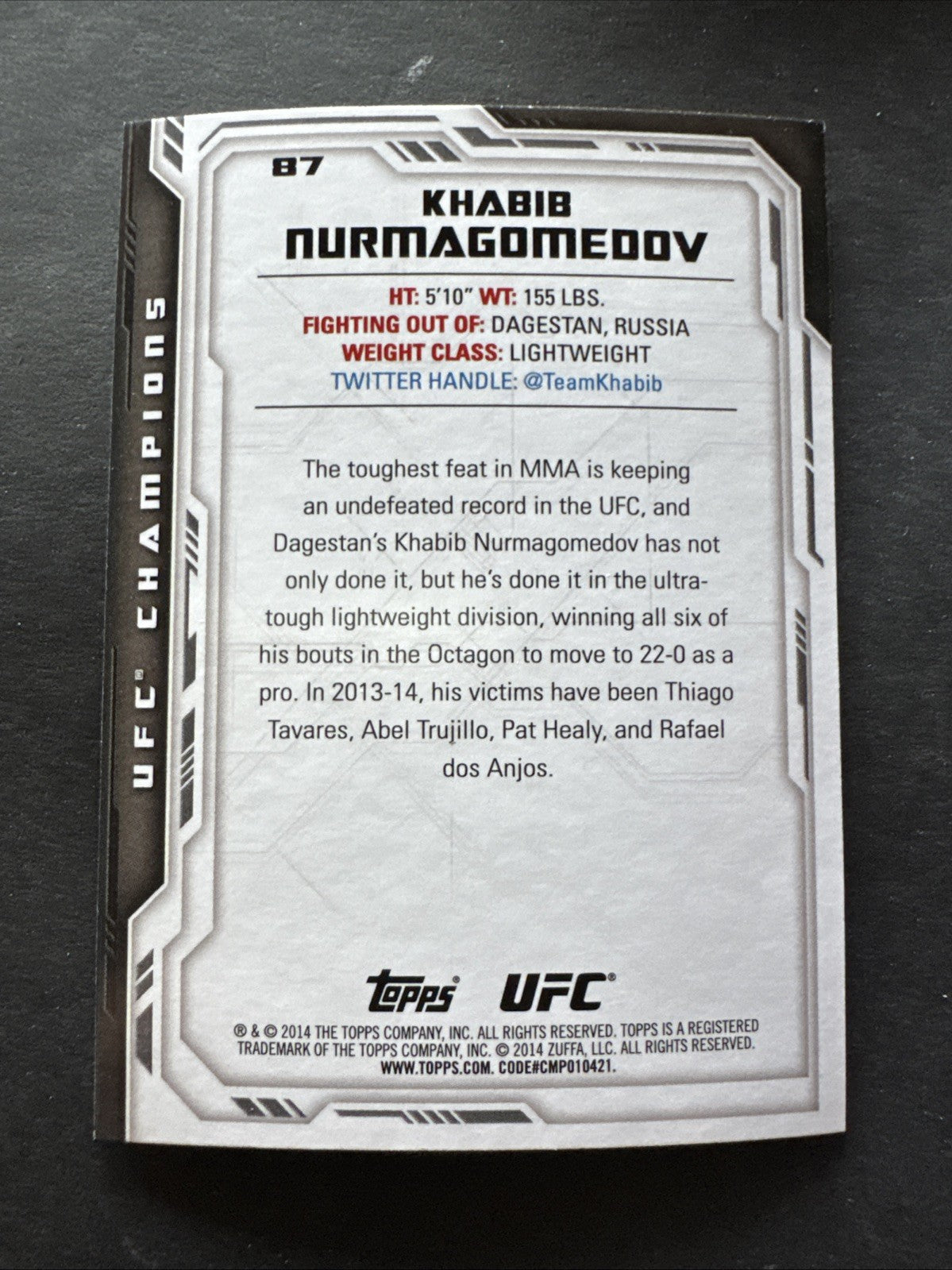 2014 Topps UFC Champions - Khabib Nurmagomedov #87
