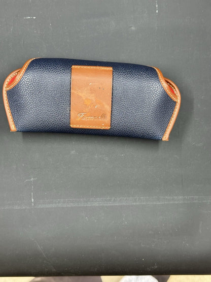 Vintage Faconnable Blue Canvas Brown Leather Glasses Sunglasses Case