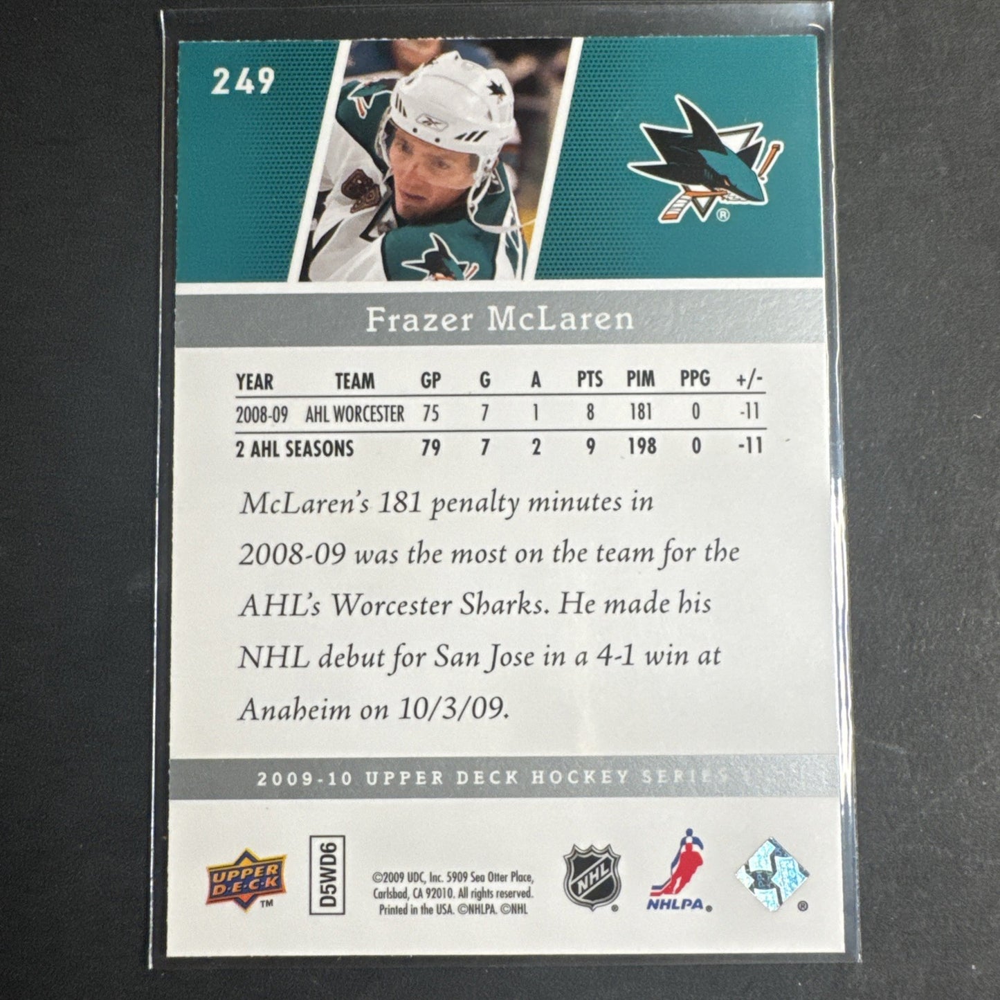 2009-10 Upper Deck - Young Guns Frazer McLaren #249 (RC)