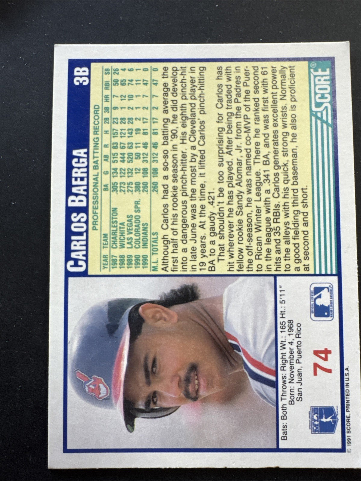 1991 Score - Carlos Baerga #74