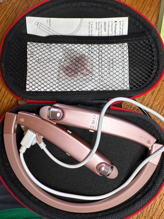 Foldable Bluetooth Headphones,  Wireless Neckband Sports Headset with Rose Gold