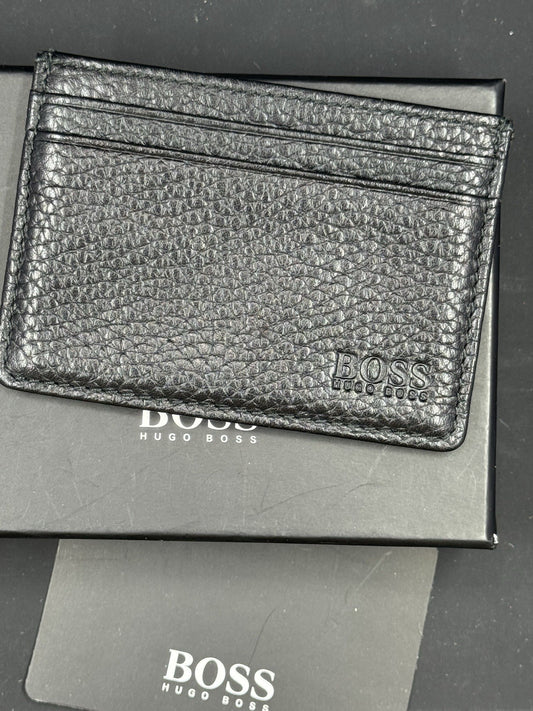 Hugo Boss Men's Highway Black Pebbled Leather Card Case Wallet BRADENTON