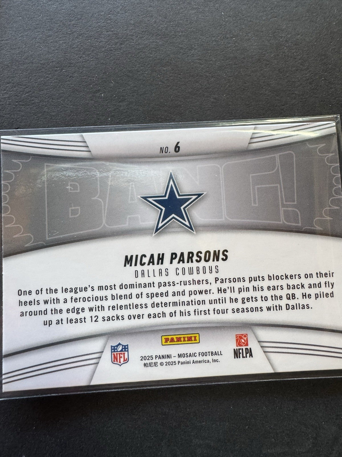 Panini Mosaic Bang! Micah Parsons #6 Cowboys NFL Football 2025 Insert
