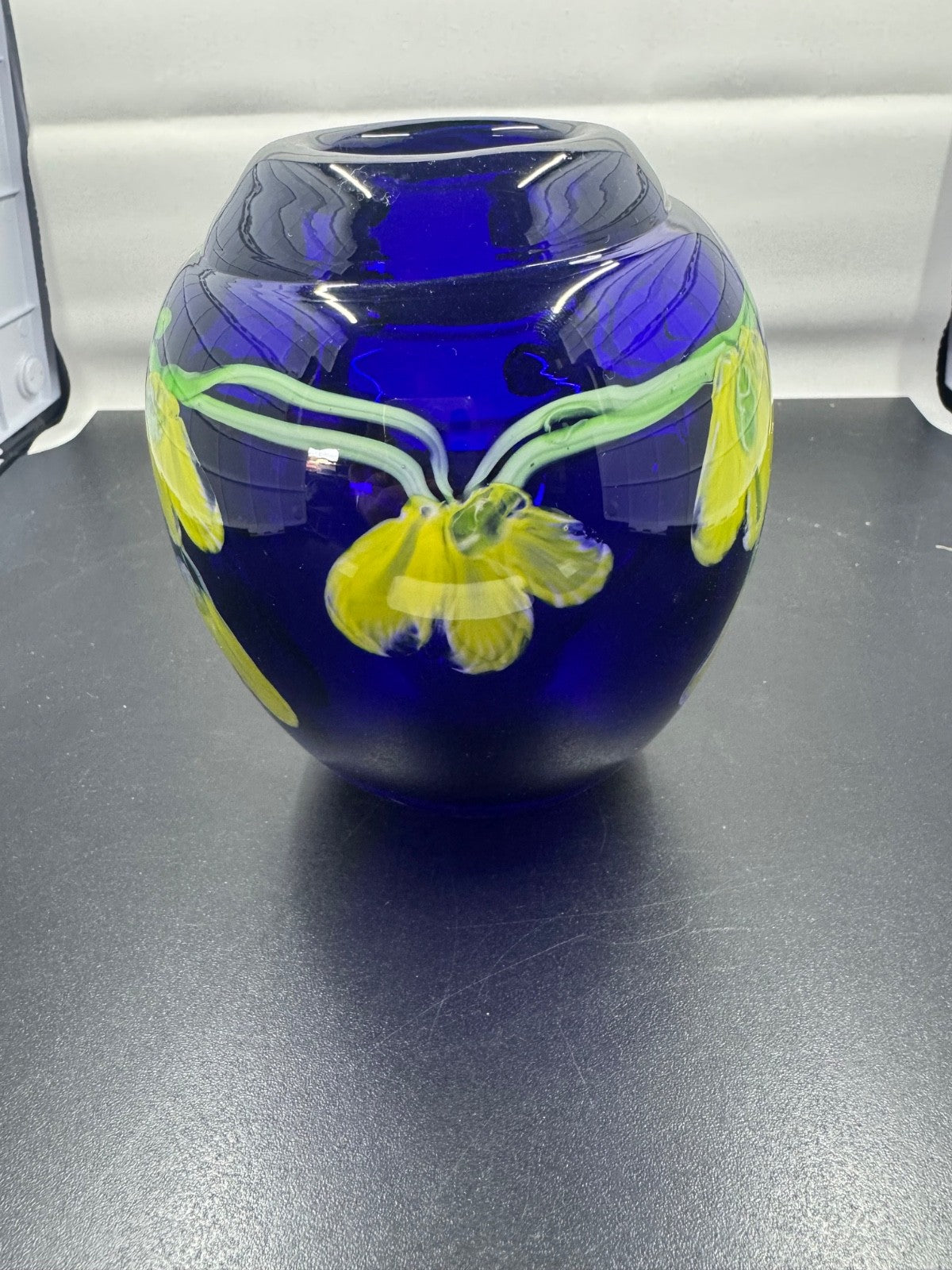 VINTAGE MURANO  'Laburnum COBALT BLUE GLASS PAPERWEIGHT VASE
