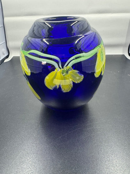 VINTAGE MURANO  'Laburnum COBALT BLUE GLASS PAPERWEIGHT VASE