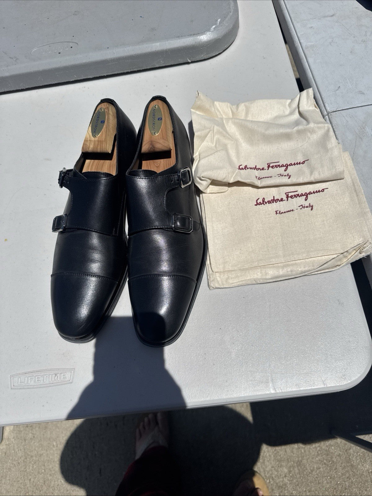Salvatore Ferragamo Black Leather Double Monkstrap Loafer sz 8D