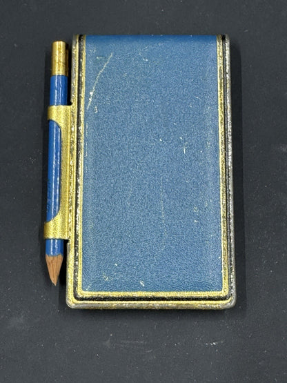 Antique Brass Miniature Notebook with Original Paper, Locking Pencil