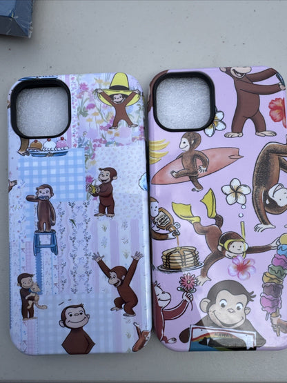 2-iPhone 14 Plus Case Playful Monkey George Hybrid Hard Shell Protective Cover