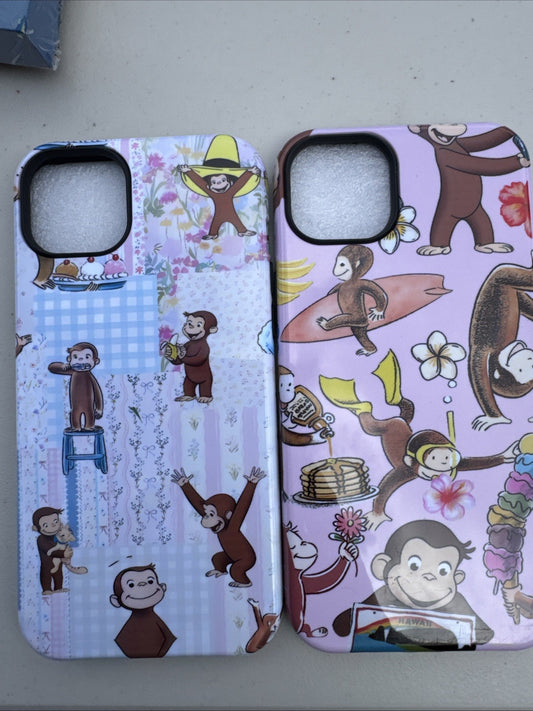 2-iPhone 14 Plus Case Playful Monkey George Hybrid Hard Shell Protective Cover