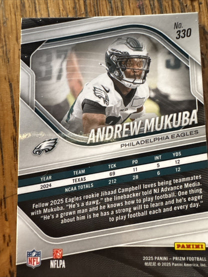 2025 Panini Prizm - Rookies Andrew Mukuba #330 Silver Prizm (RC)