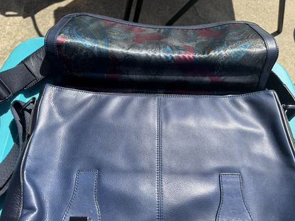 Ted Baker London Leather Briefcase Messenger Bag Laptop Satchel blue w/ black