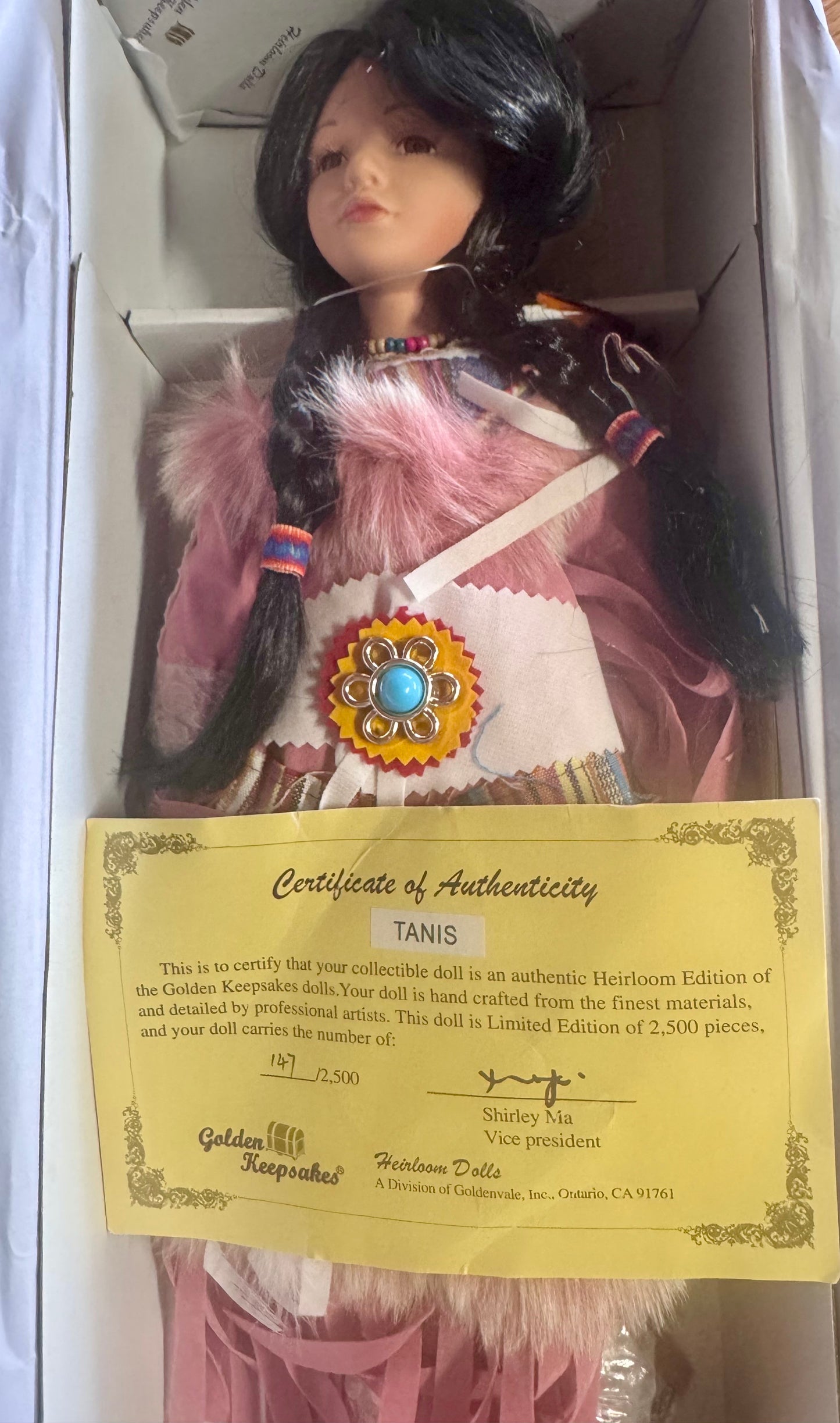Golden Keepsakes "tanis" Native American style porcelain doll