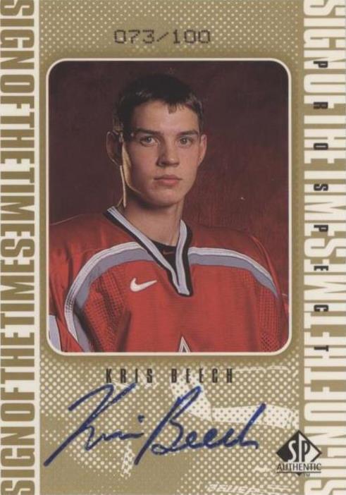 1998-99 SP Authentic - Sign of the Times Kris Beech #KB Gold 20/100 (AU, RC)