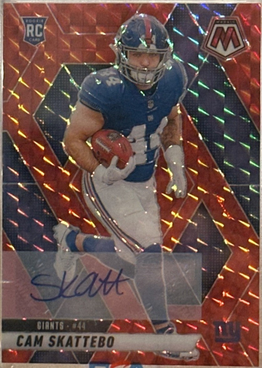 2025 Panini Mosaic - Rookies Cam Skattebo #305 Red Mosaic Prizm Autographs /199
