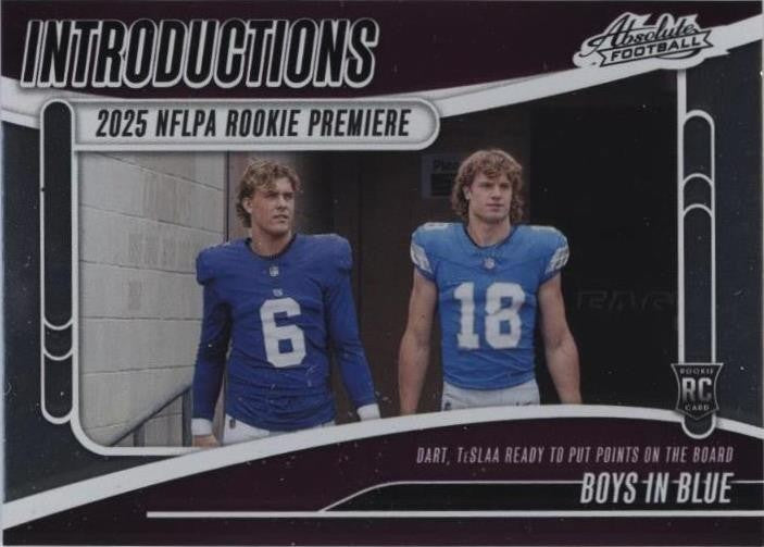 2025 Panini Absolute - Introductions Jaxson Dart, Isaac Teslaa #I-JDT (RC)